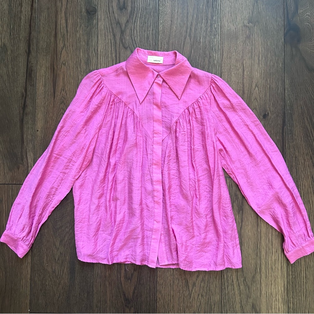 TheKorner Pink Long Sleeve Button Up Blouse
